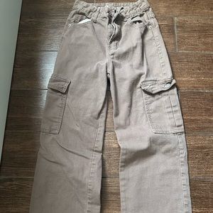 jean material brown cargos with pockets